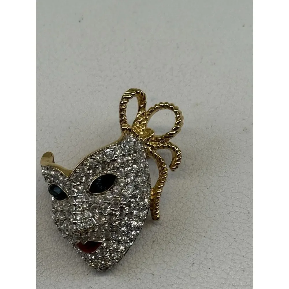 Swarovski Swan Logo Mardi Gras Theater Mask Small Crystal Brooch